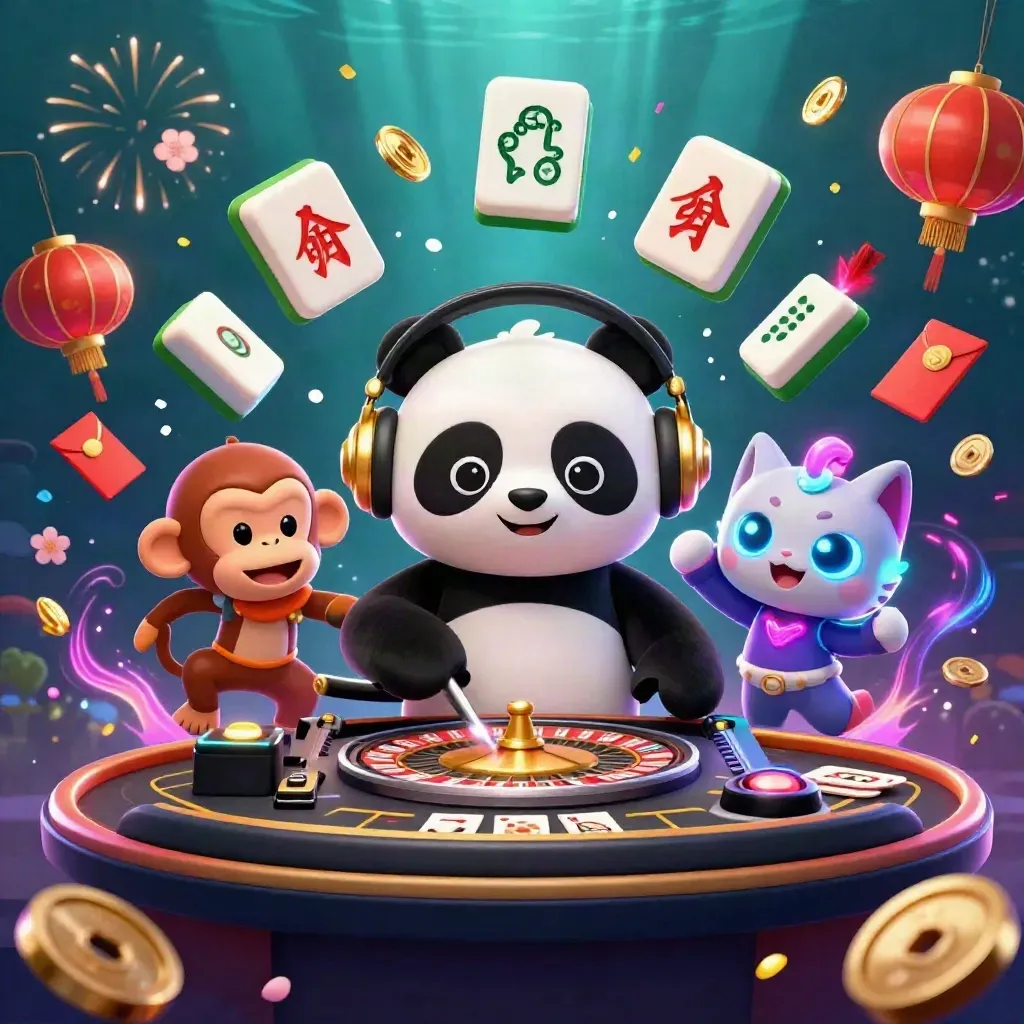 DJ panda, breakdancing monkey and glow-stick kitten amid casino prizes, neon sparks and fireworks